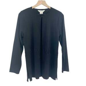 Misook Cardigan Pleated Ponte Knit Black Cardi Sweater Top Closure Womens Medium